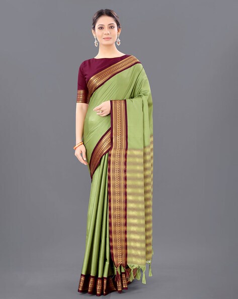 Green And Maroon Half N Half Embroidered Saree 2921SR10