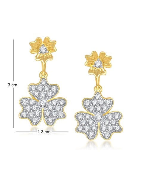 White Gold Diamond Earrings Dangle Diamond Flower Earrings Cluster Floral  Jewelry Mothers Day Gift for Women