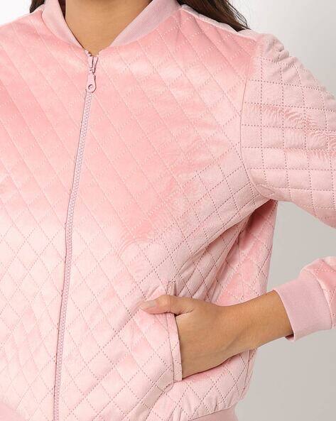 pink collarless jacket