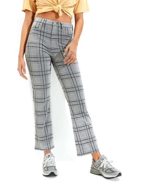 Maroon Grey Checkered Flannel Cabin Pants For Women - Bombay Trooper