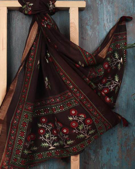 Floral Print Dupatta with Tassels Price in India
