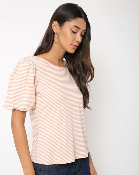 Striped Top with Balloon Sleeves