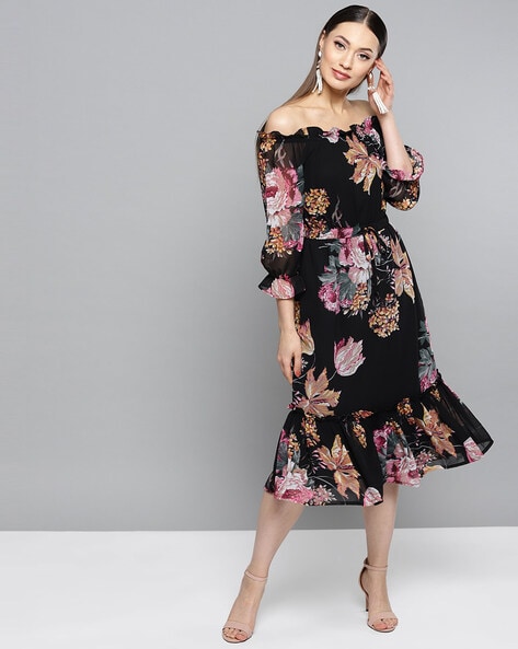 Buy U&F Women White & Orange Floral Print Maxi Dress - Dresses for Women  10935212 | Myntra