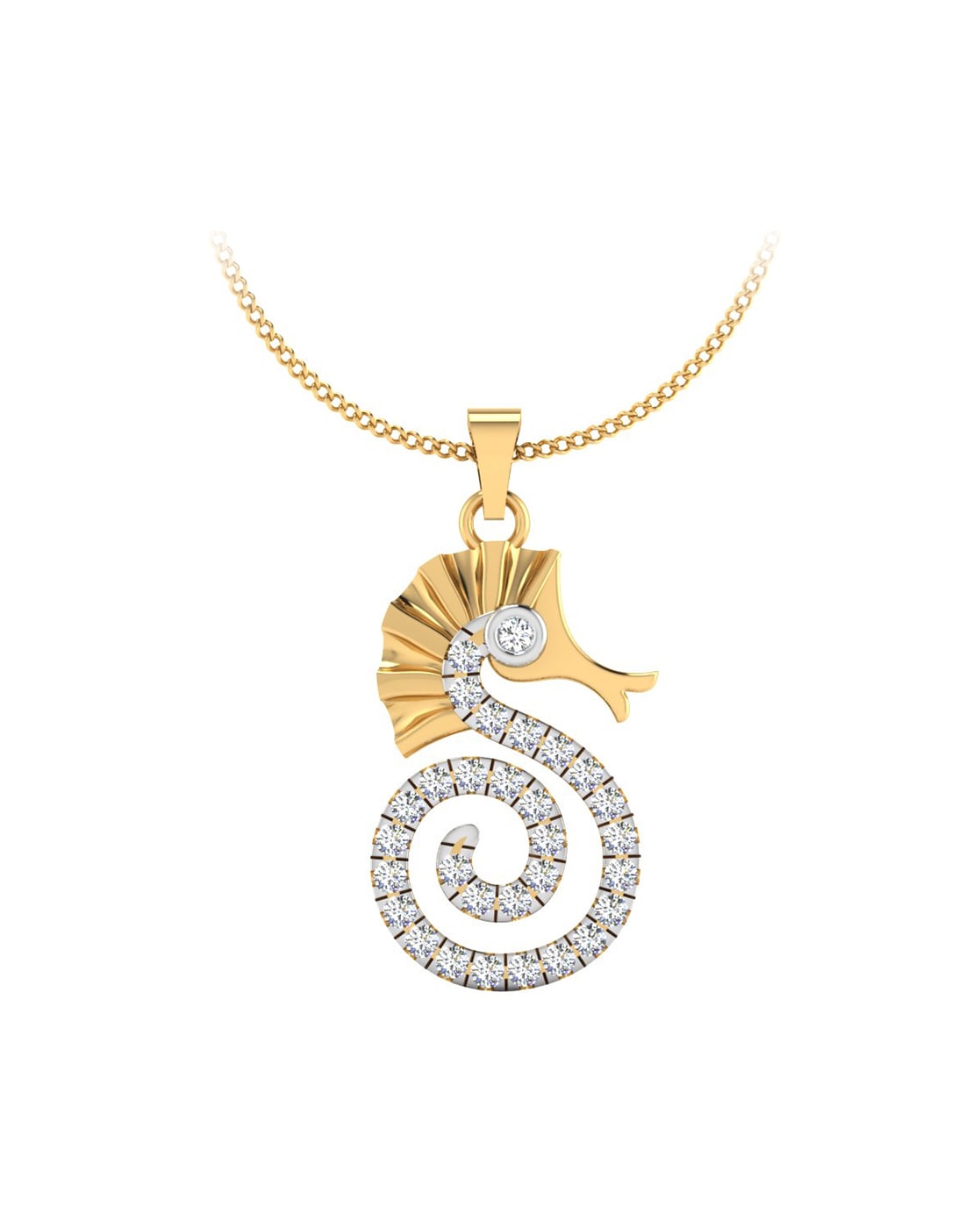 14k Yellow Gold Diamond Cut Satin Seahorse Pendant - The Black Bow Jewelry  Company