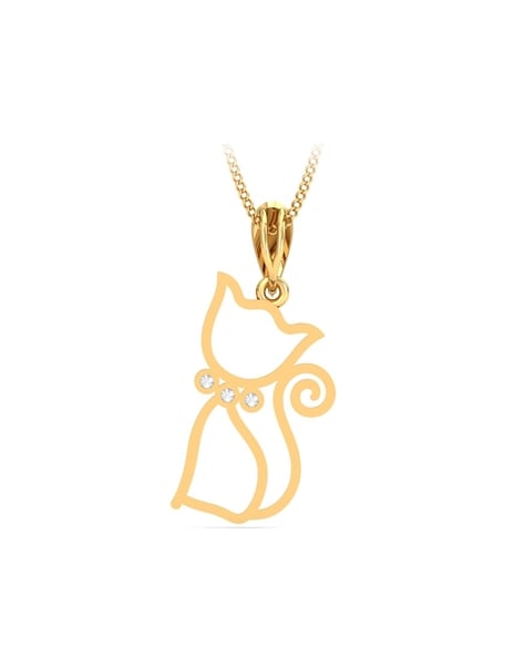 14K Yellow Gold Tom Cat Pendant Necklace with Chain - Walmart.com