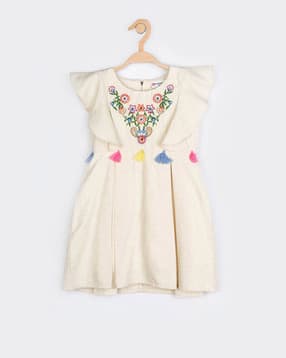 peppermint Embroidered Pleated Fit & Flare Dress with Ruffle Accent-picture-15
