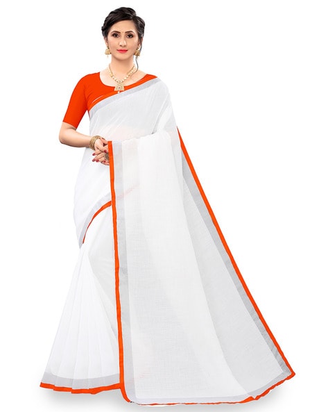 15 August Special Pure Khadi Cotton Temple Border Saree with Contrast  Blouse Piece