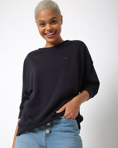 sweatshirt with denim sleeves