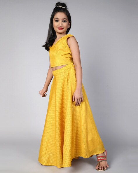 Traditional Indian Ethnic Kids Wear Yellow Lehenga Choli Frock in  Kanchivaram Pure Cotton With Zari Border Summer Dress Gifts for Girl Kid -  Etsy Hong Kong