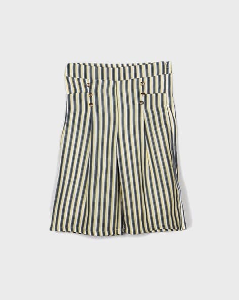 Peppermint Striped Pleat-Front Flared Culottes