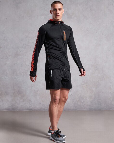 Superdry Sport athletic panel zip hoodie in black