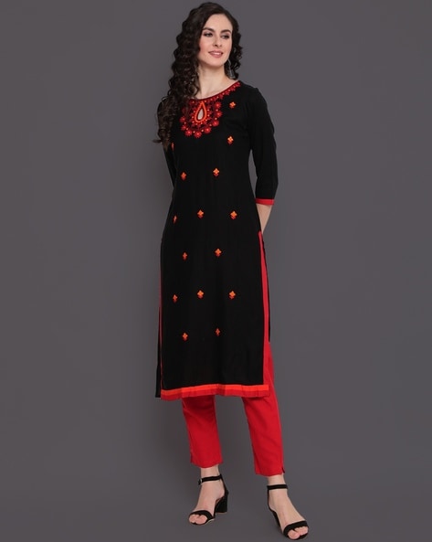 Buy Women Red  Black Yoke Design Kurta with Palazzos online  Looksgudin