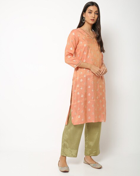 Buy our Casual Wear Aqua Floral Embroidered Fit And Flare Kurtas onlin