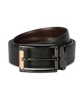 Buy Louis Philippe Men Black & Brown Reversible Textured Leather