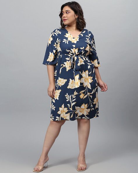 floral print a line dress ajio