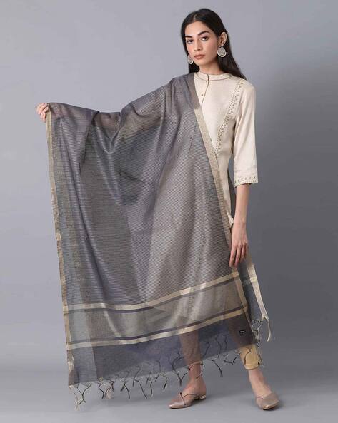 Checked Print Dupatta with Fringed Hemline Price in India