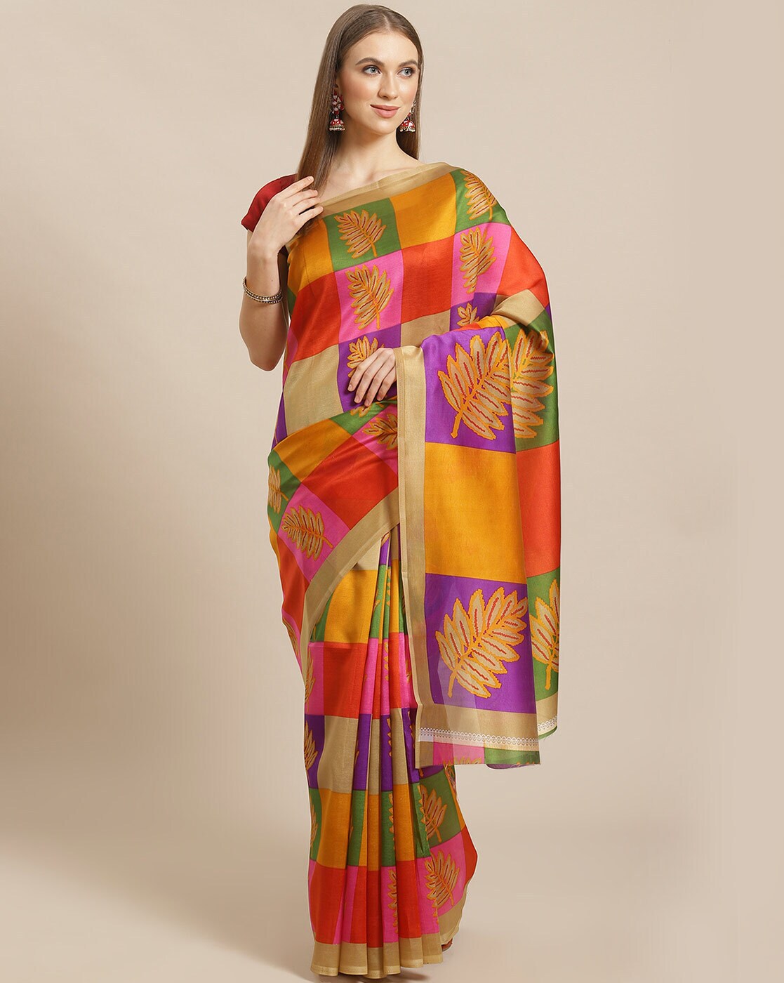 Checked and Multicoloured Striking Soft Silk Saree | Pink blouse designs,  Saree dress, Saree blouse designs latest