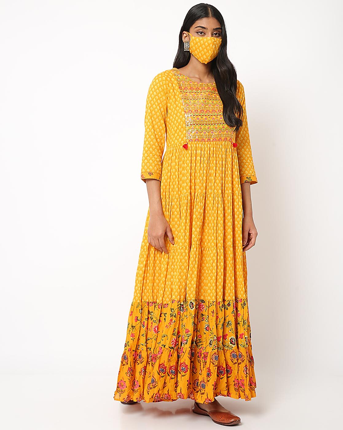 Buy Red Cotton Fusion Dress (Dress, Mask) for INR1999.50 | Biba India