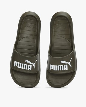 puma slides olive green