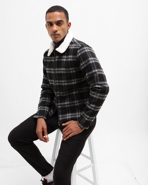 De La Creme Mens Single Breasted Check Design Overcoat