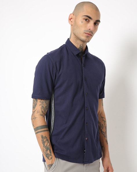 Slim Fit Shirt with Contrast Side Taping