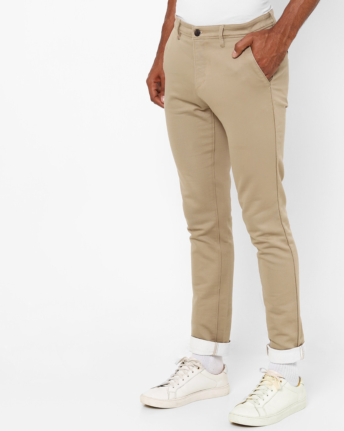 Classic Polo Men's 100% Cotton Moderate Fit Solid Beige Color Trouser