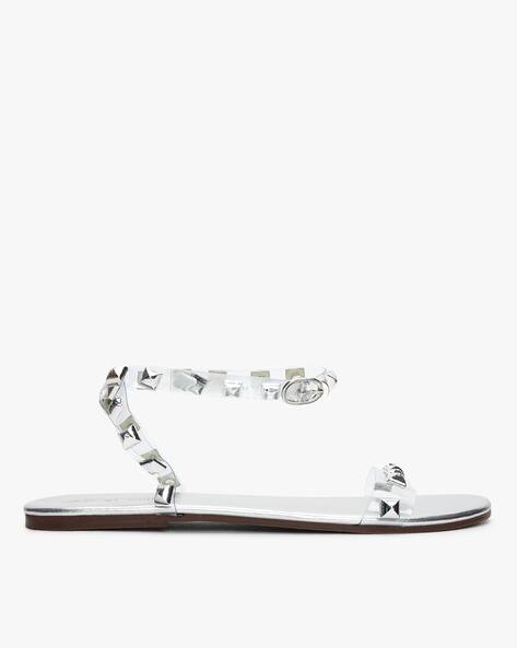 silver ankle strap flat sandals