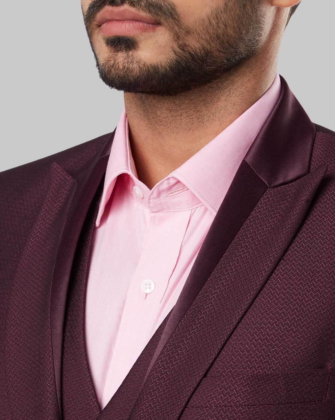 maroon suit pink shirt