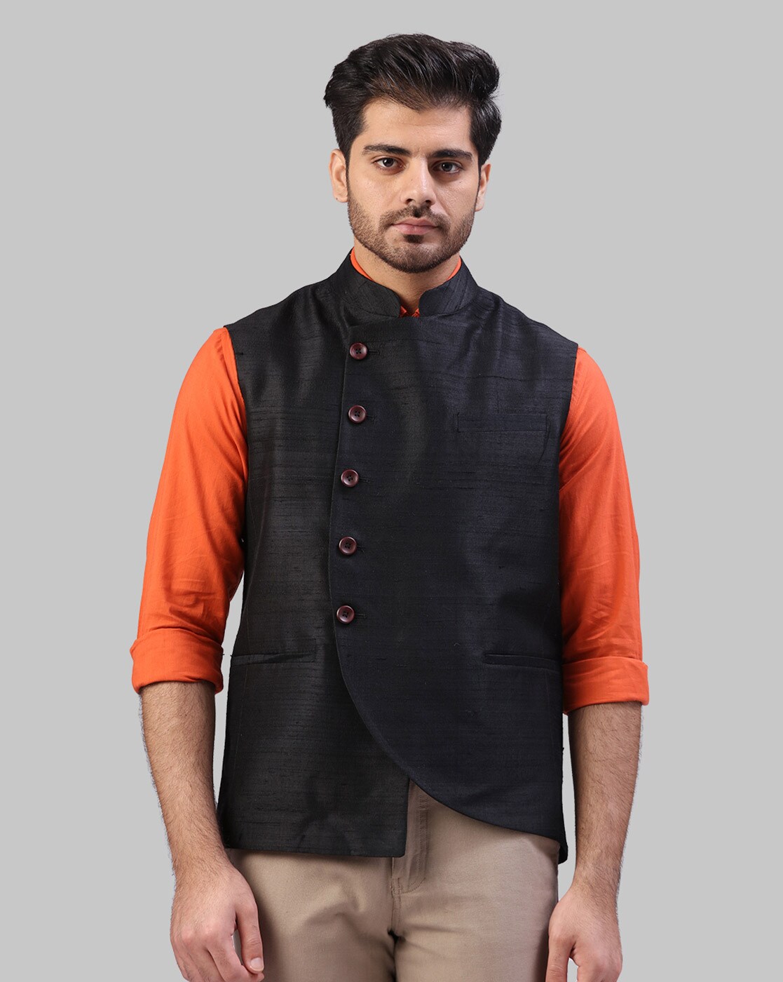 Buy Raymond Men Maroon & Black Self Design Contemporary Fit Nehru Jacket - Nehru  Jackets for Men 9434495 | Myntra