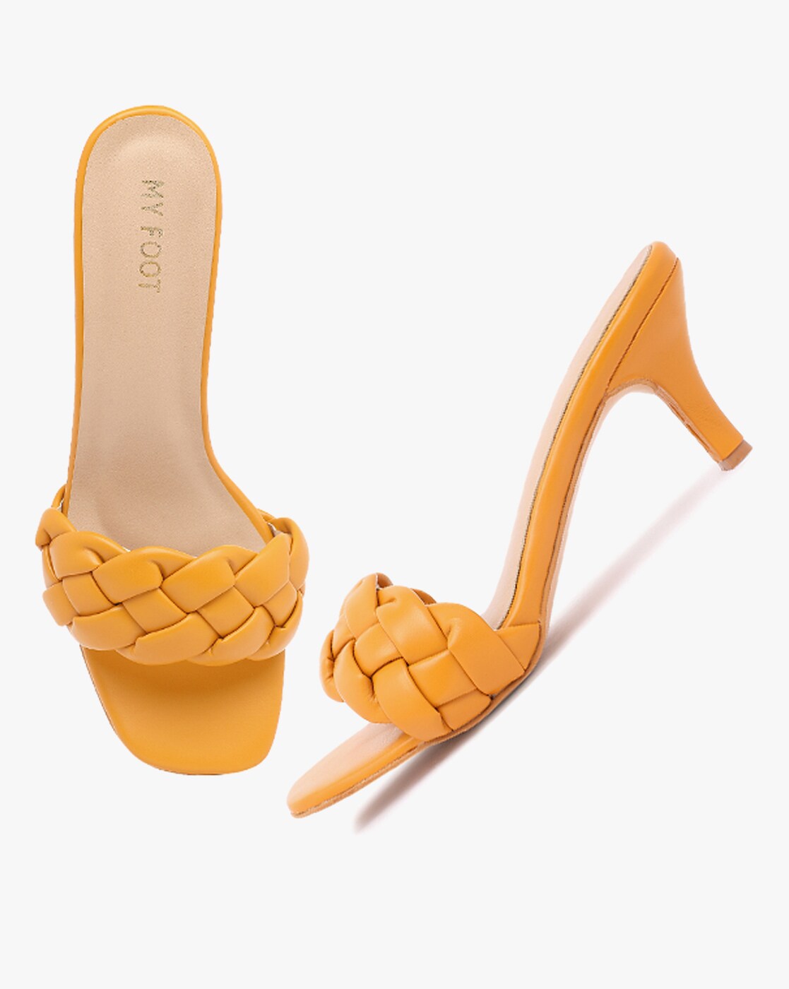 Buy Shoetopia Women Block Solid Yellow Heels Online