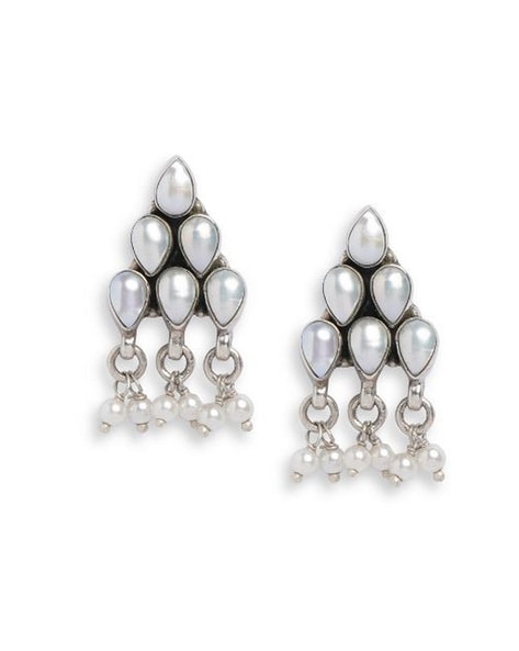 Buy Traditional Impon Stud White Stone Gold Earrings Design