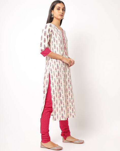 Block Print Straight Kurta with Churidar & Dupatta view 2