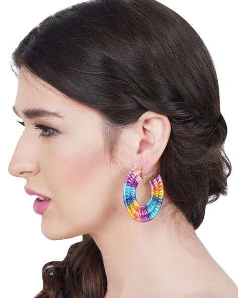 Charming Sterling Silver Based Glamorous Multicolored Hoop Earrings - South  India Jewels
