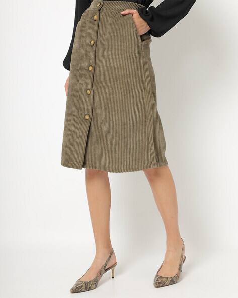 khaki skirt button down