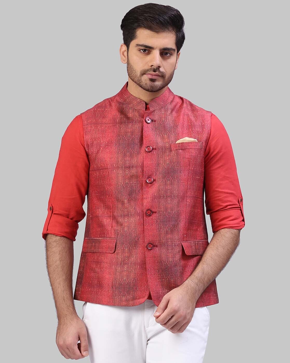 Buy Raymond Men Medium Beige Printed Nehru Jacket Online