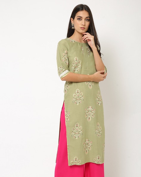 Flared Embroidered Light Green Rayon Long Kurti | DT-Style-10012 |  Cilory.com