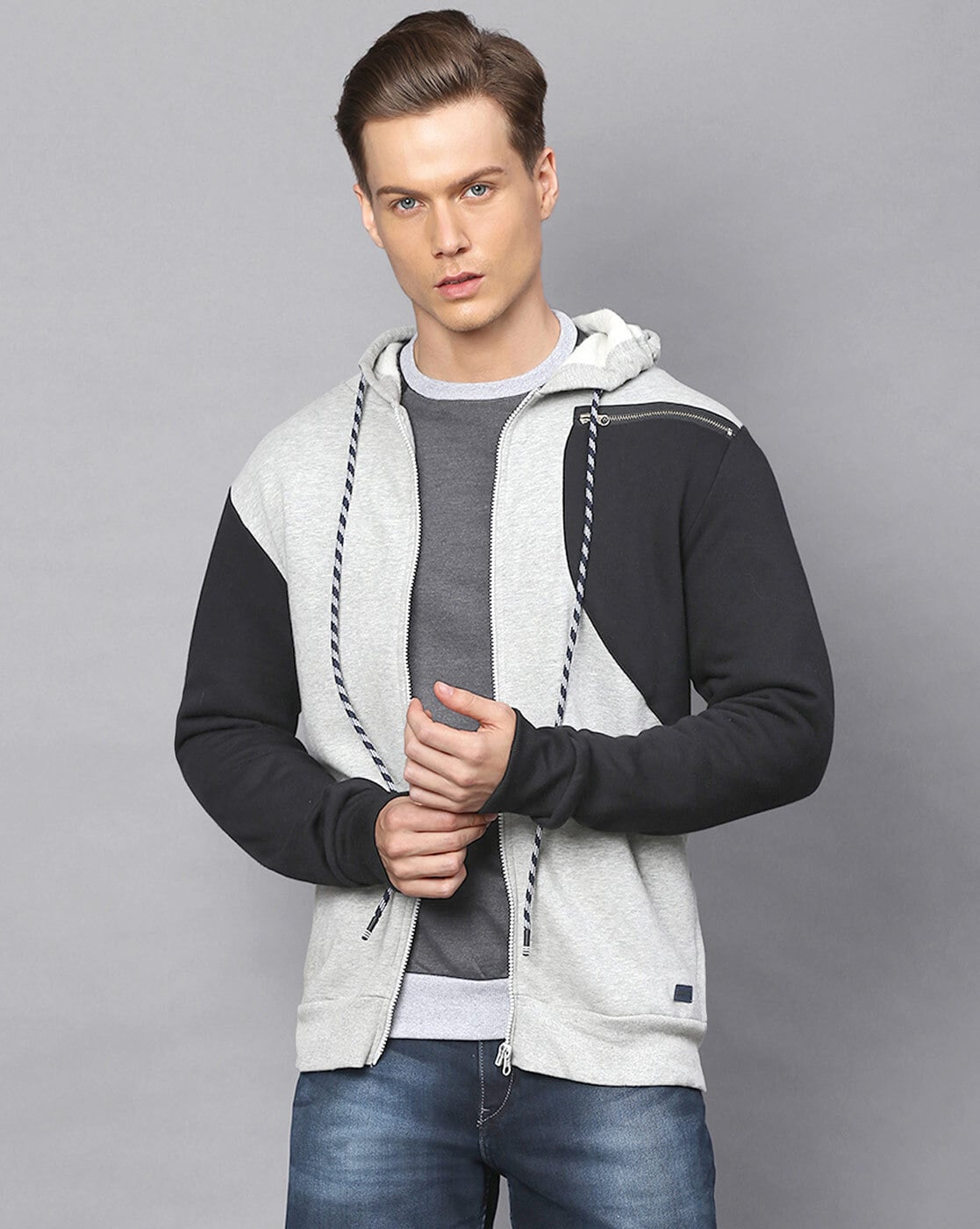 Mens grey sale zip hoodie