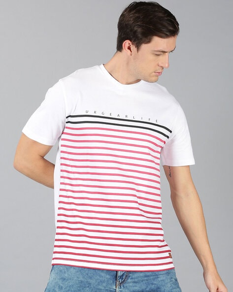 Regular Fit Crew-neck T-shirt - Red/white striped - Men