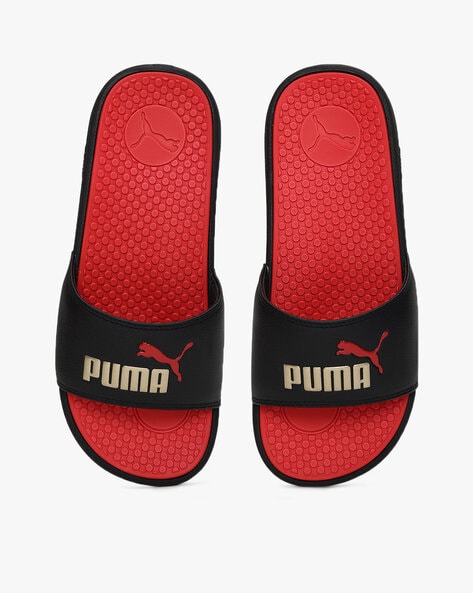 puma slides red and black