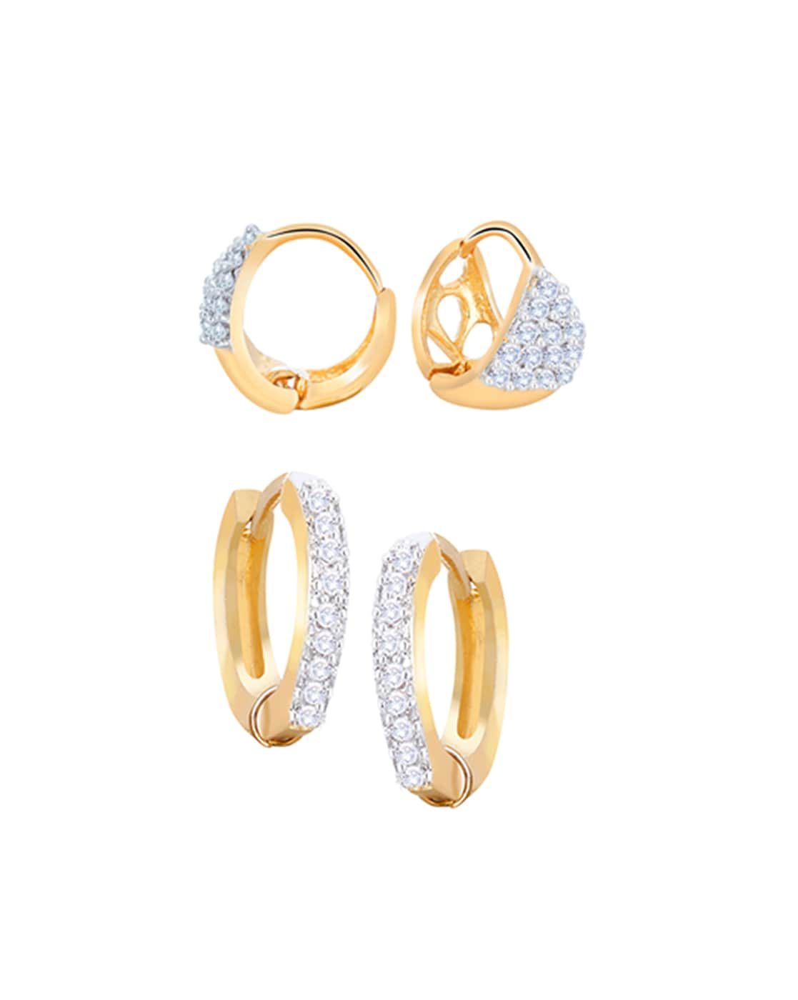 Three Stone Diamond Huggie Hoop Earrings in 14k Yellow Gold – Bailey's Fine  Jewelry