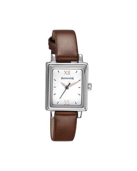 Rectangular Sonata Silver Dial Brown Leather Strap Watch, Model  Name/Number: 7953SL08 at Rs 1499/piece in New Delhi