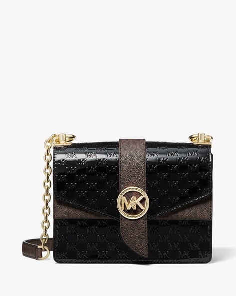 Buy Michael Kors Logo Embossed Patent Leather Crossbody Bag | Black Color  Women | AJIO LUXE