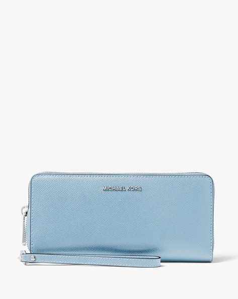 Michael Kors Blue Leather Zip Around Wristlet Wallet Michael Kors