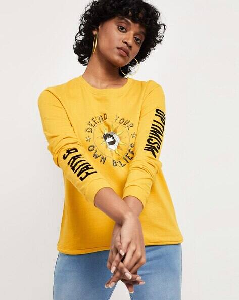 Buy Yellow Sweatshirt u0026 Hoodies for Women by MAX Online | Ajio.com