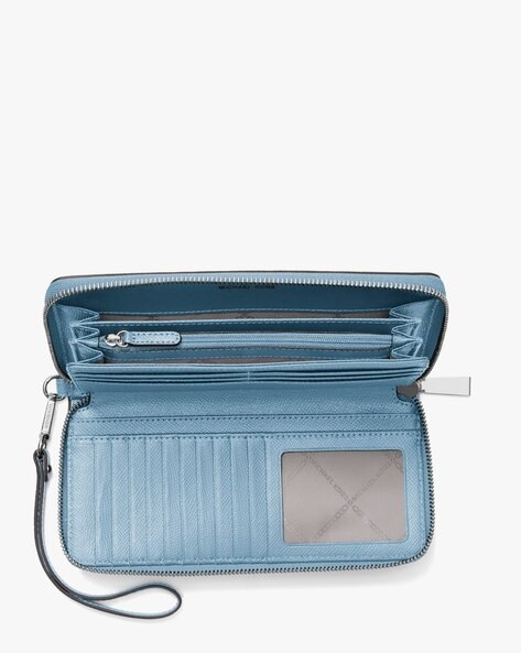 Michael Kors Blue Leather Zip Around Wristlet Wallet Michael Kors