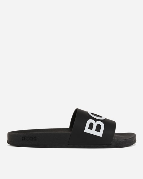 Buy BOSS Embossed Brand Print Slides Black Color Men AJIO LUXE