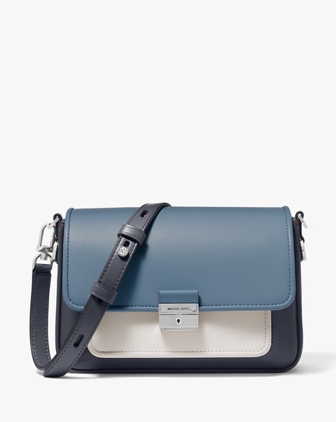Buy Michael Kors Bradshaw Medium Colourblock Leather Messenger Bag | Navy  Blue & White Color Women | AJIO LUXE