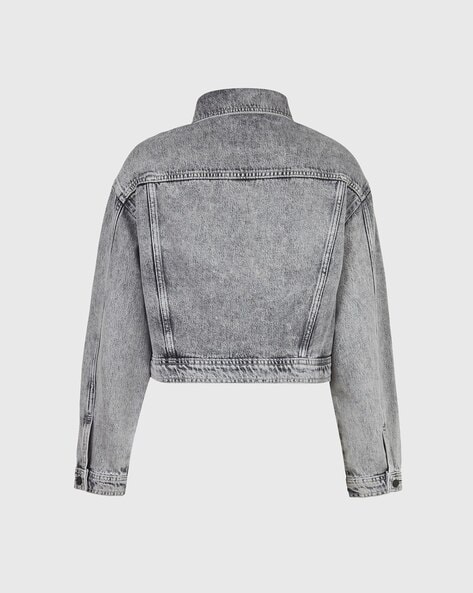 Lennon Washed Cropped Denim Jacket with Flap Pockets