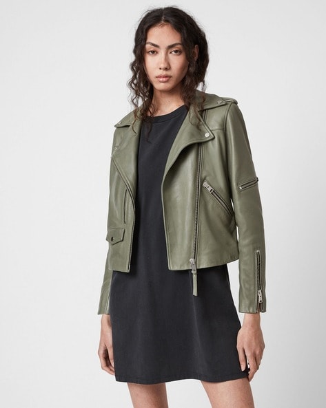 All saints green leather clearance jacket