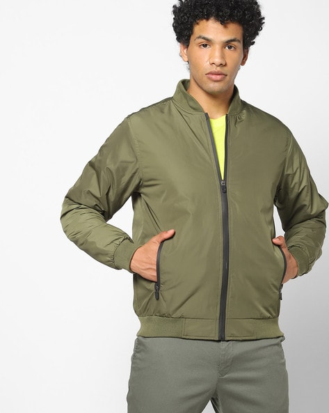 levis men olive green solid bomber jacket